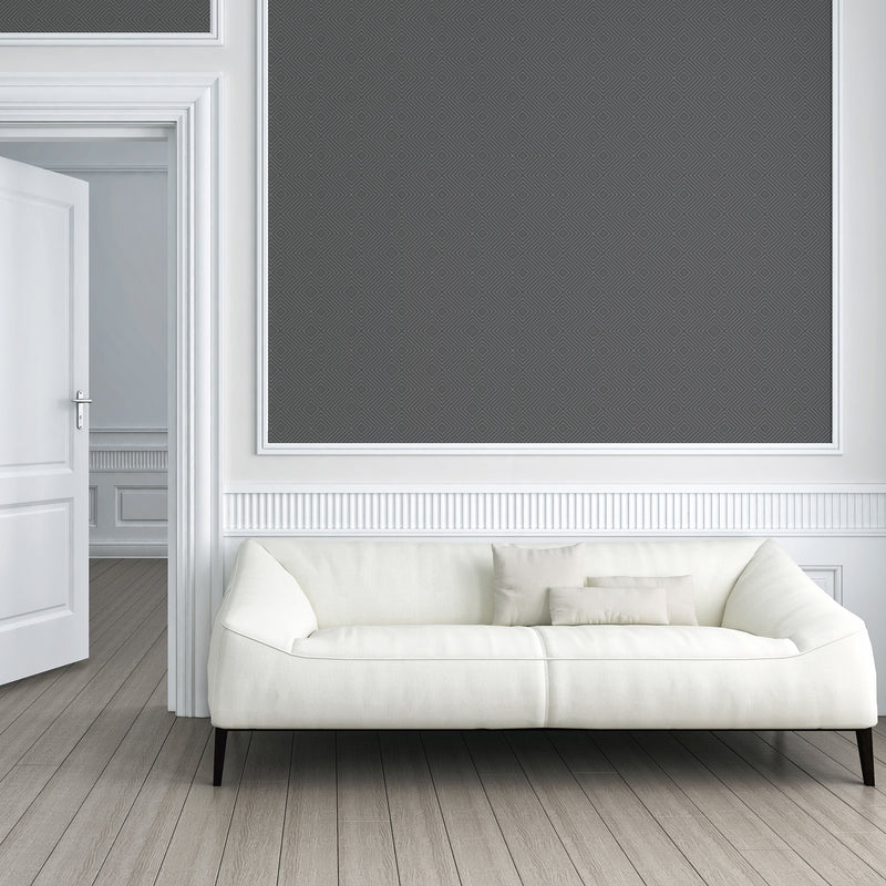 HO20002 Geo Diamond Motif Home Black Wallpaper By Galerie