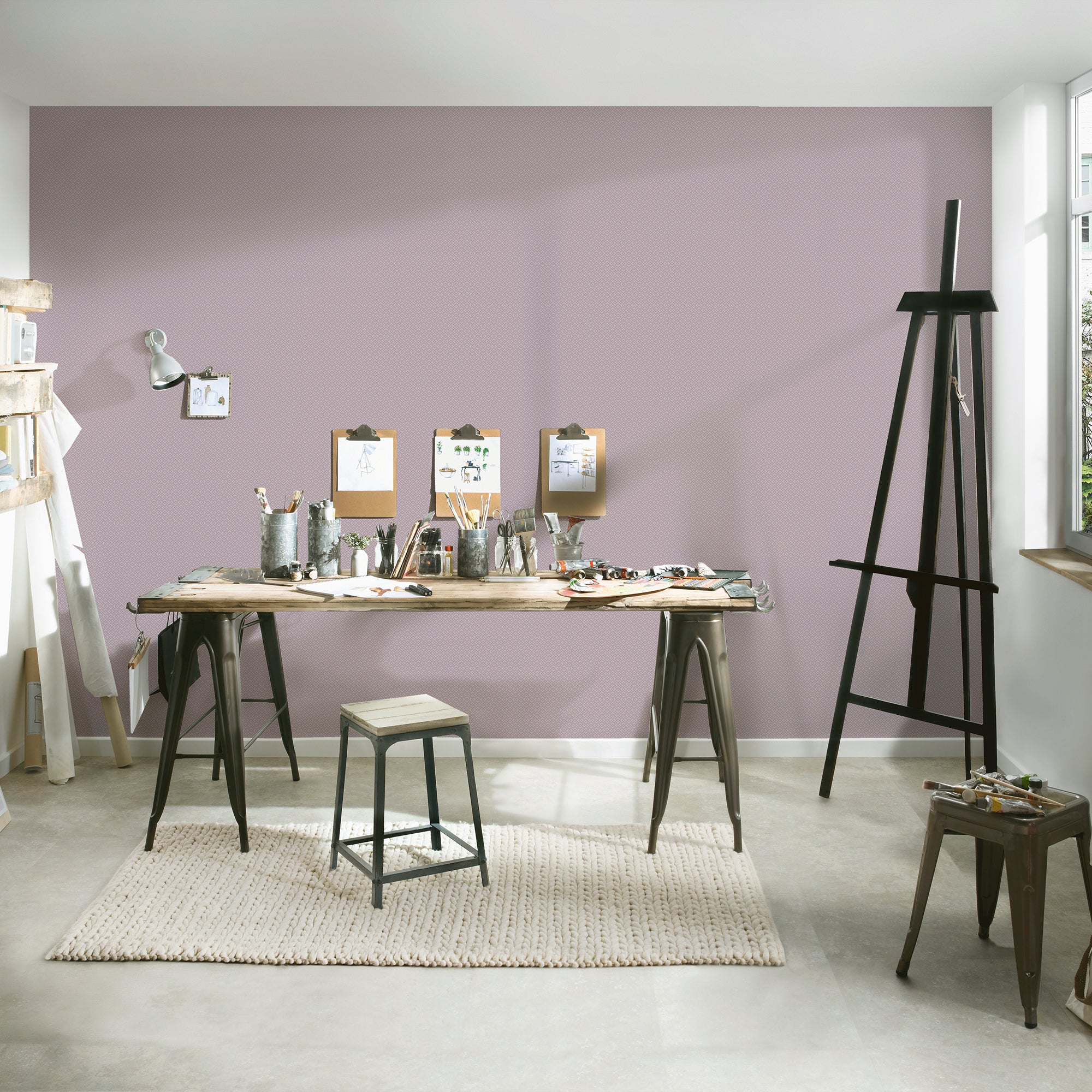 HO20012 Geo Maze Motif Home Lilac and Metallic Wallpaper By Galerie