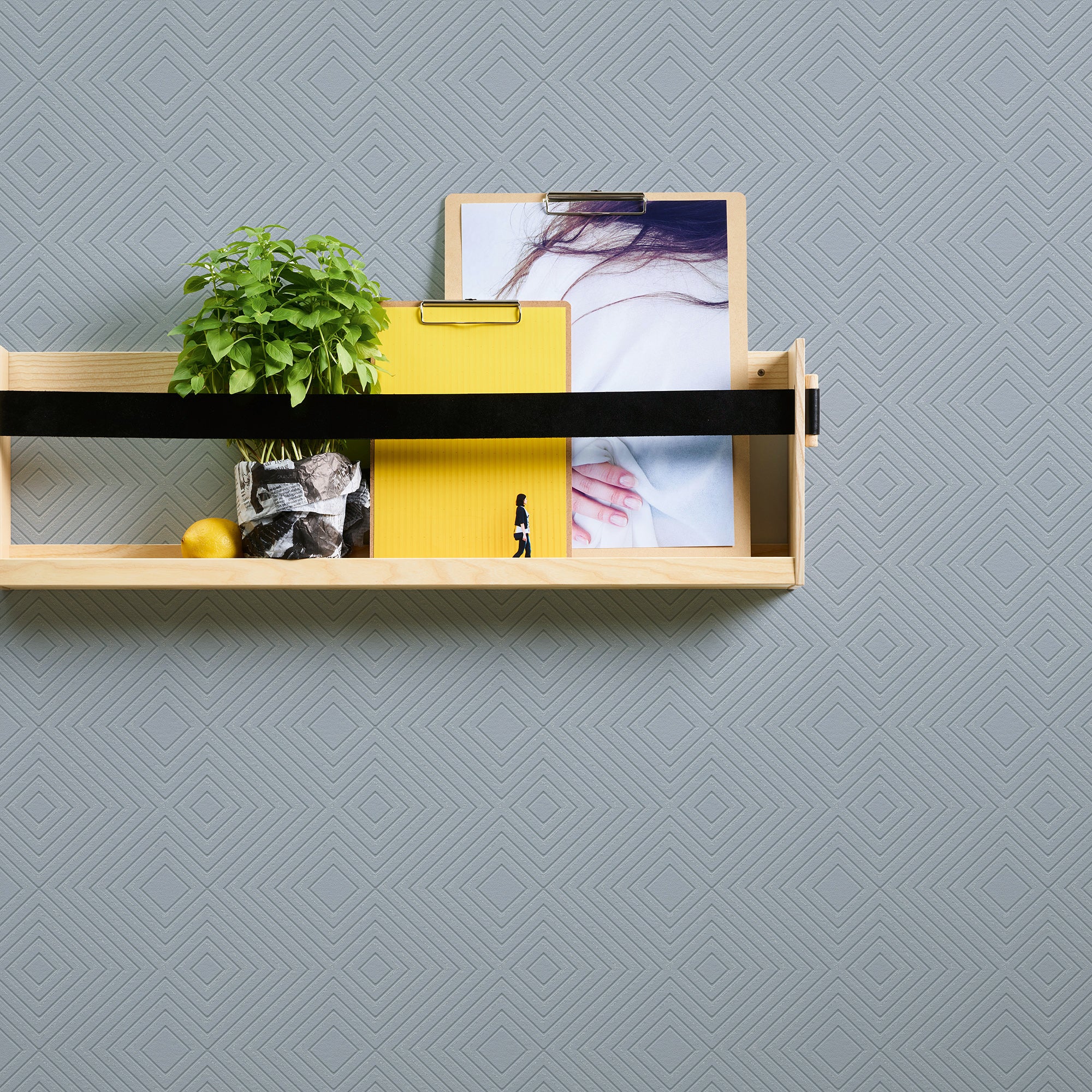 HO20013 Geo Diamond Motif Home Blue and Grey Wallpaper By Galerie