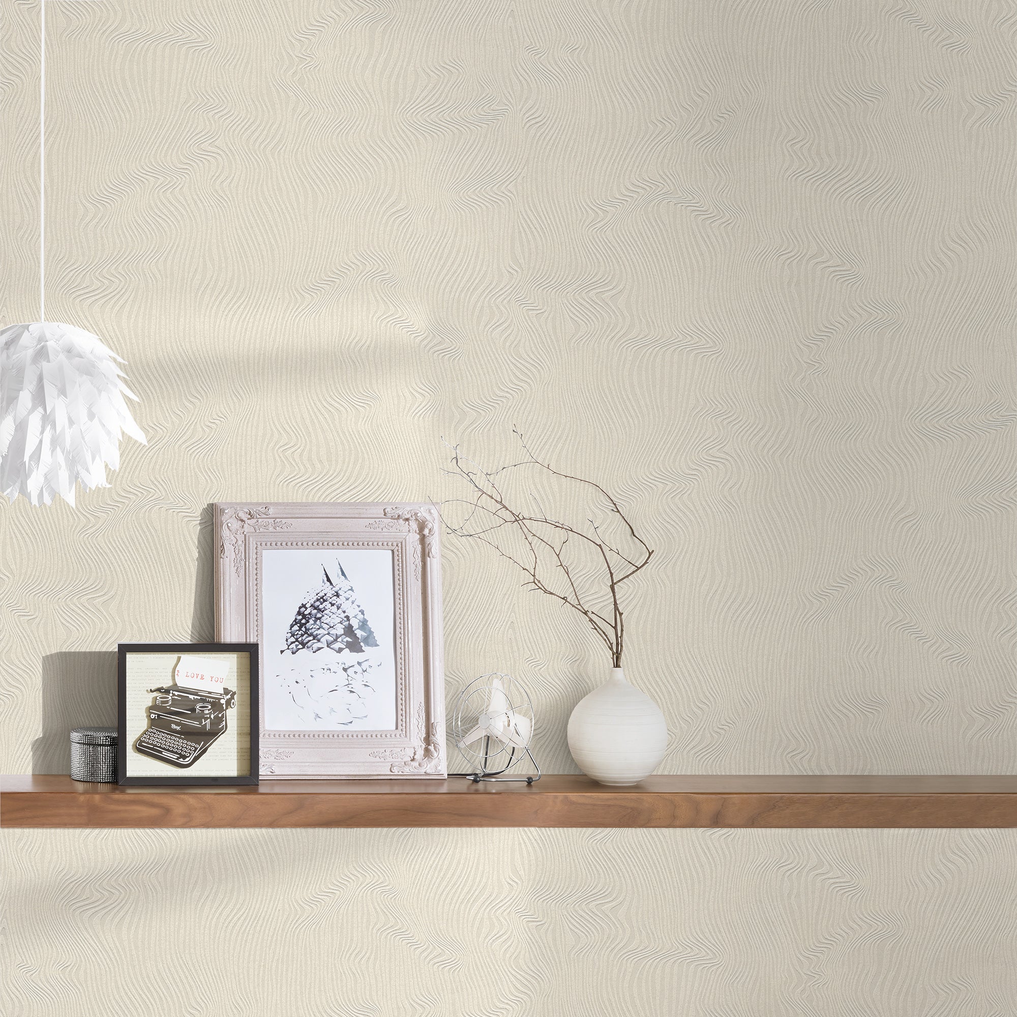 HO20019 Organic Waves Motif Home Beige and Cream Wallpaper By Galerie