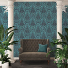 HO20023 Damask Motif Home Blue and Black Wallpaper By Galerie