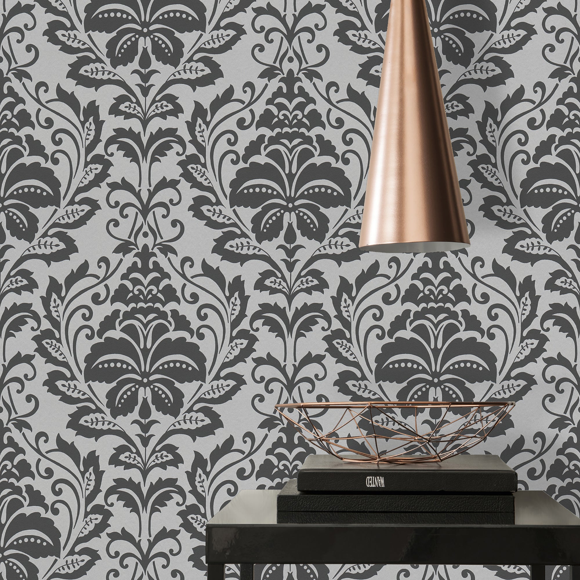 HO20024 Damask Motif Home Grey and Black Wallpaper By Galerie