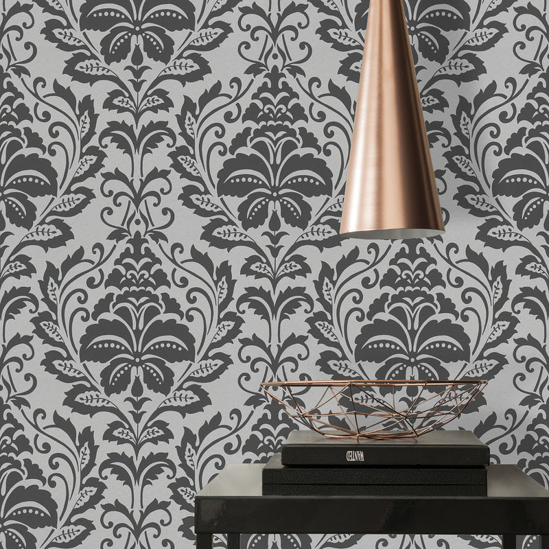 HO20024 Damask Motif Home Grey and Black Wallpaper By Galerie