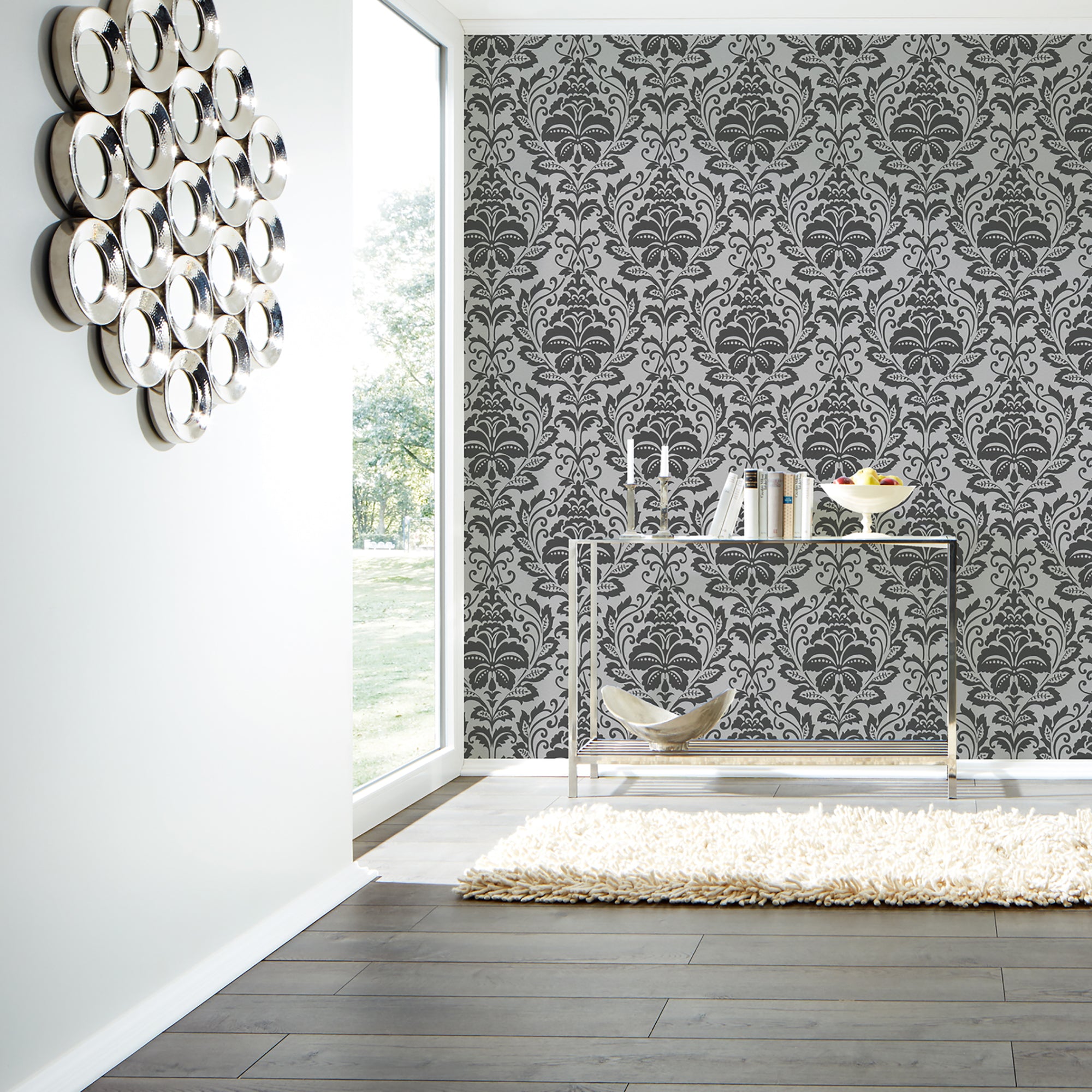 HO20024 Damask Motif Home Grey and Black Wallpaper By Galerie