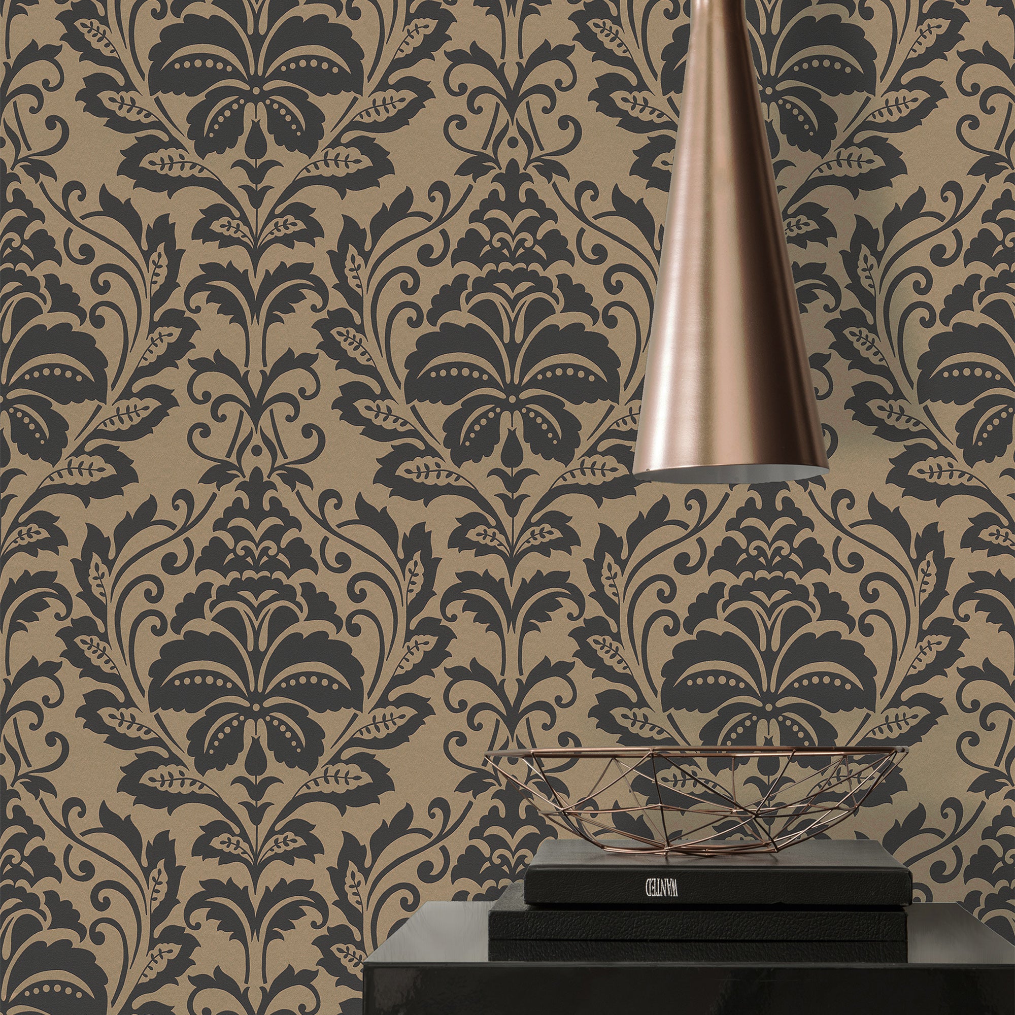 HO20028 Damask Motif Home Brown and Orange Wallpaper By Galerie
