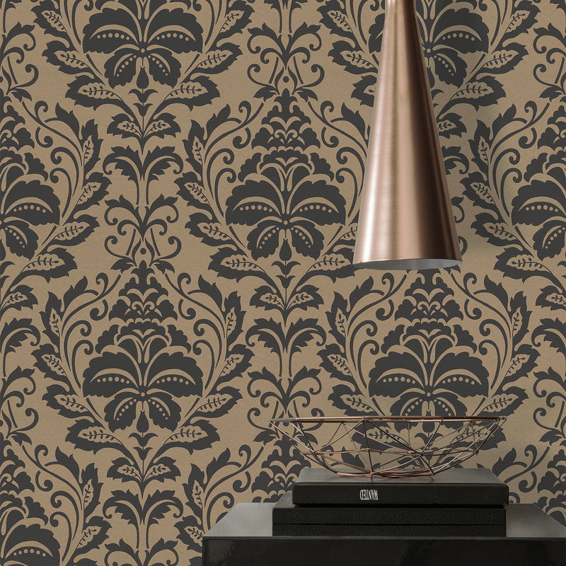 HO20028 Damask Motif Home Brown and Orange Wallpaper By Galerie