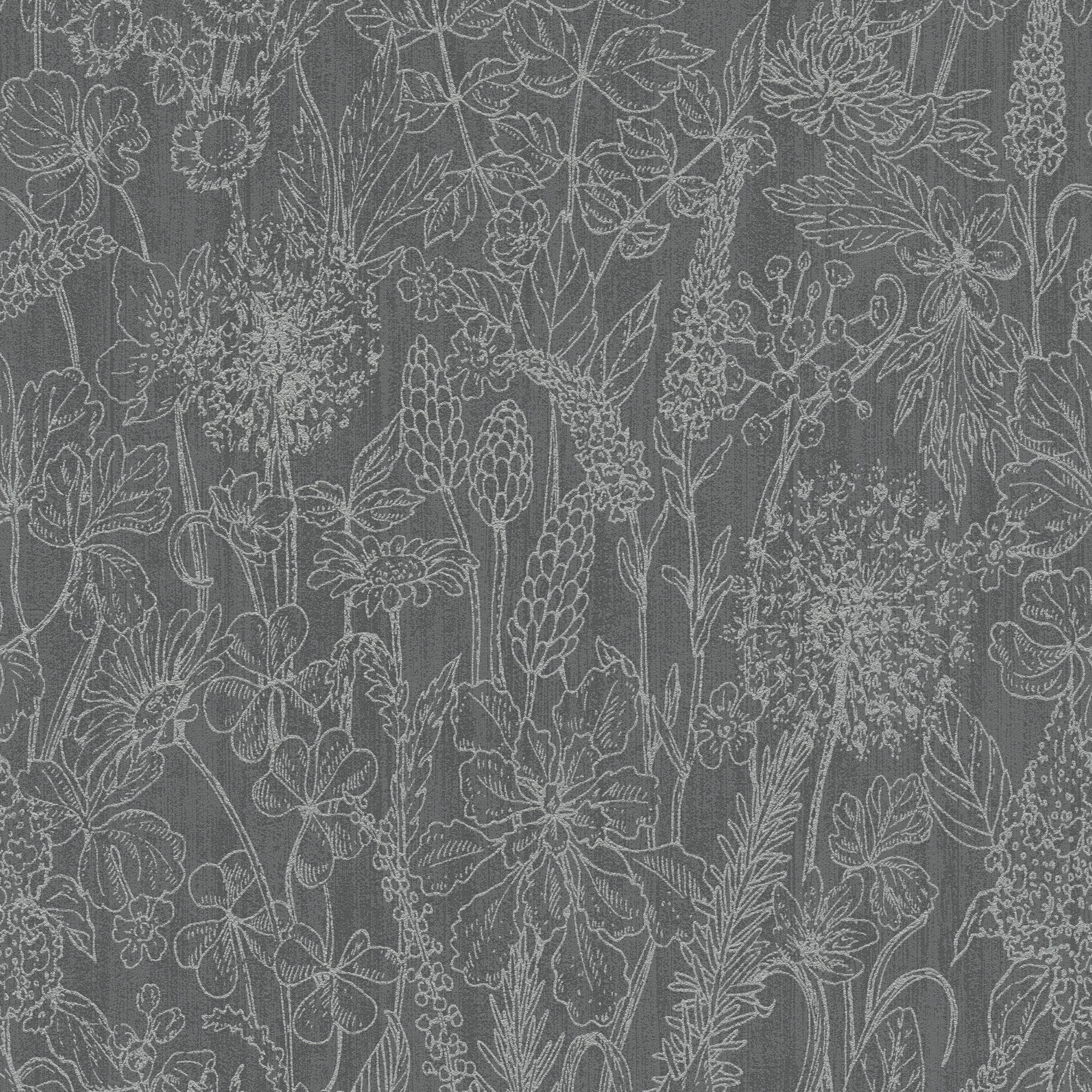 HO20048 Floral Motif Home Dark Grey and White Wallpaper By Galerie