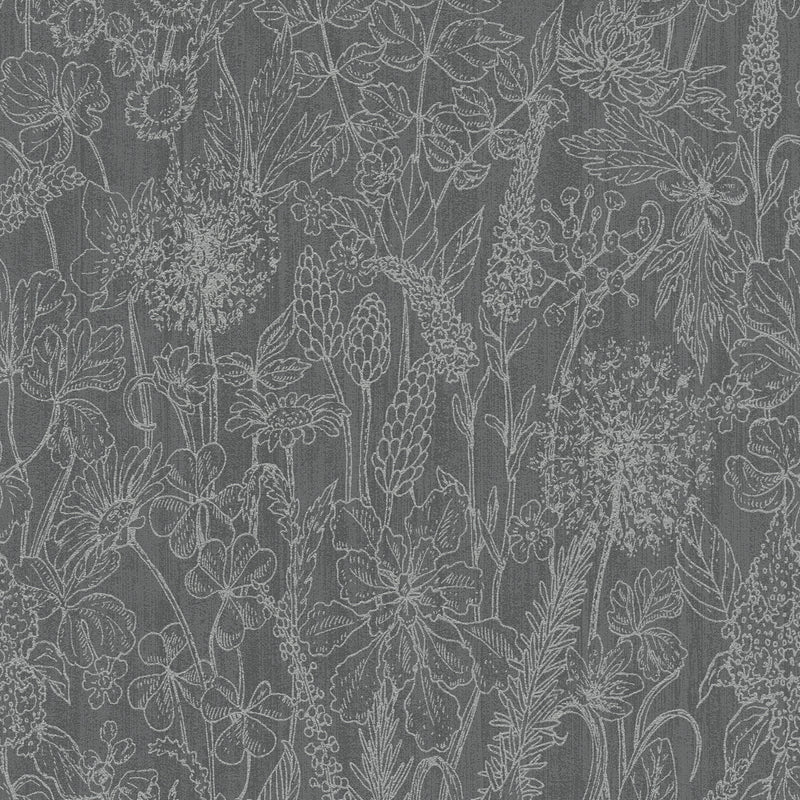 HO20048 Floral Motif Home Dark Grey and White Wallpaper By Galerie