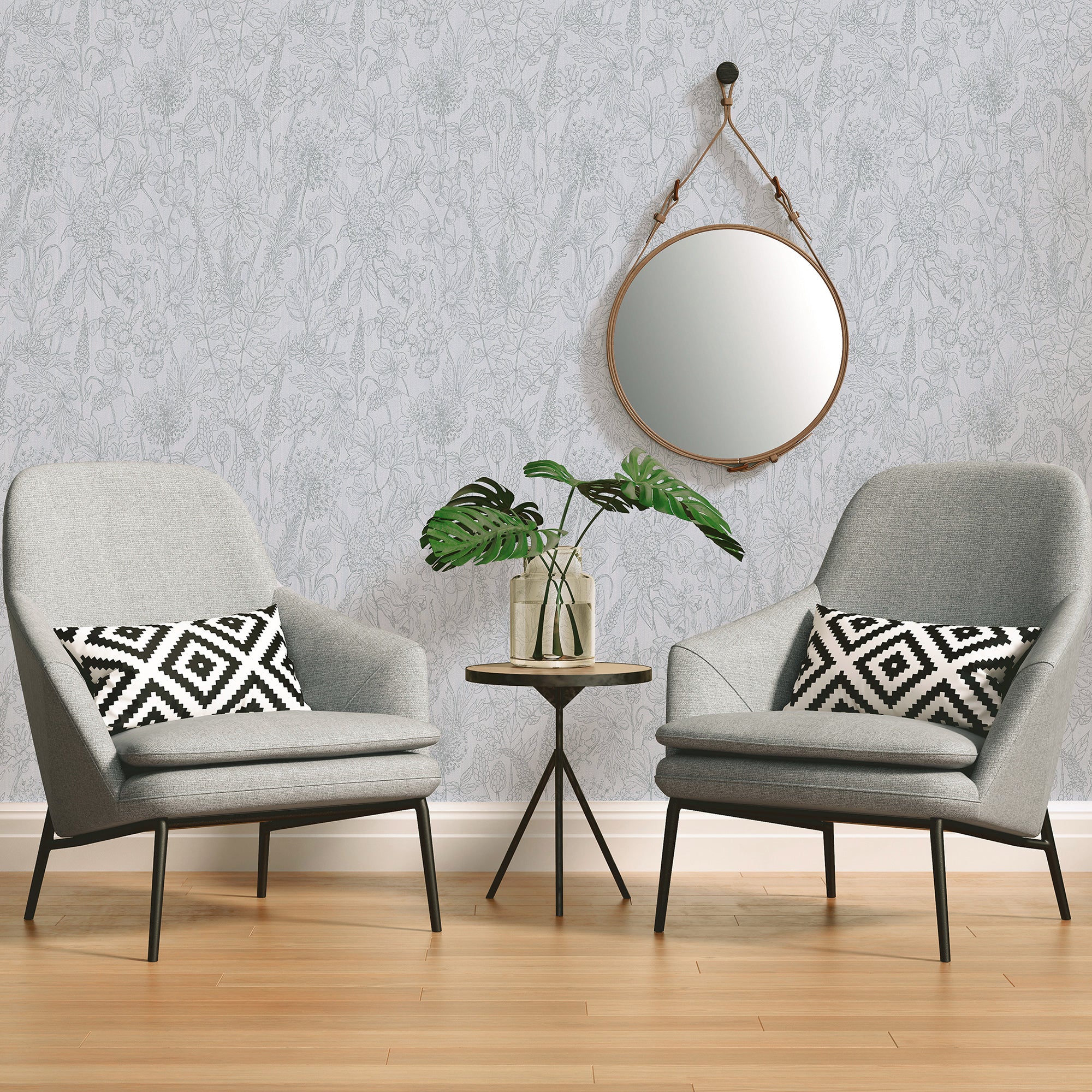 HO20049 Floral Motif Home Pale Grey Wallpaper By Galerie