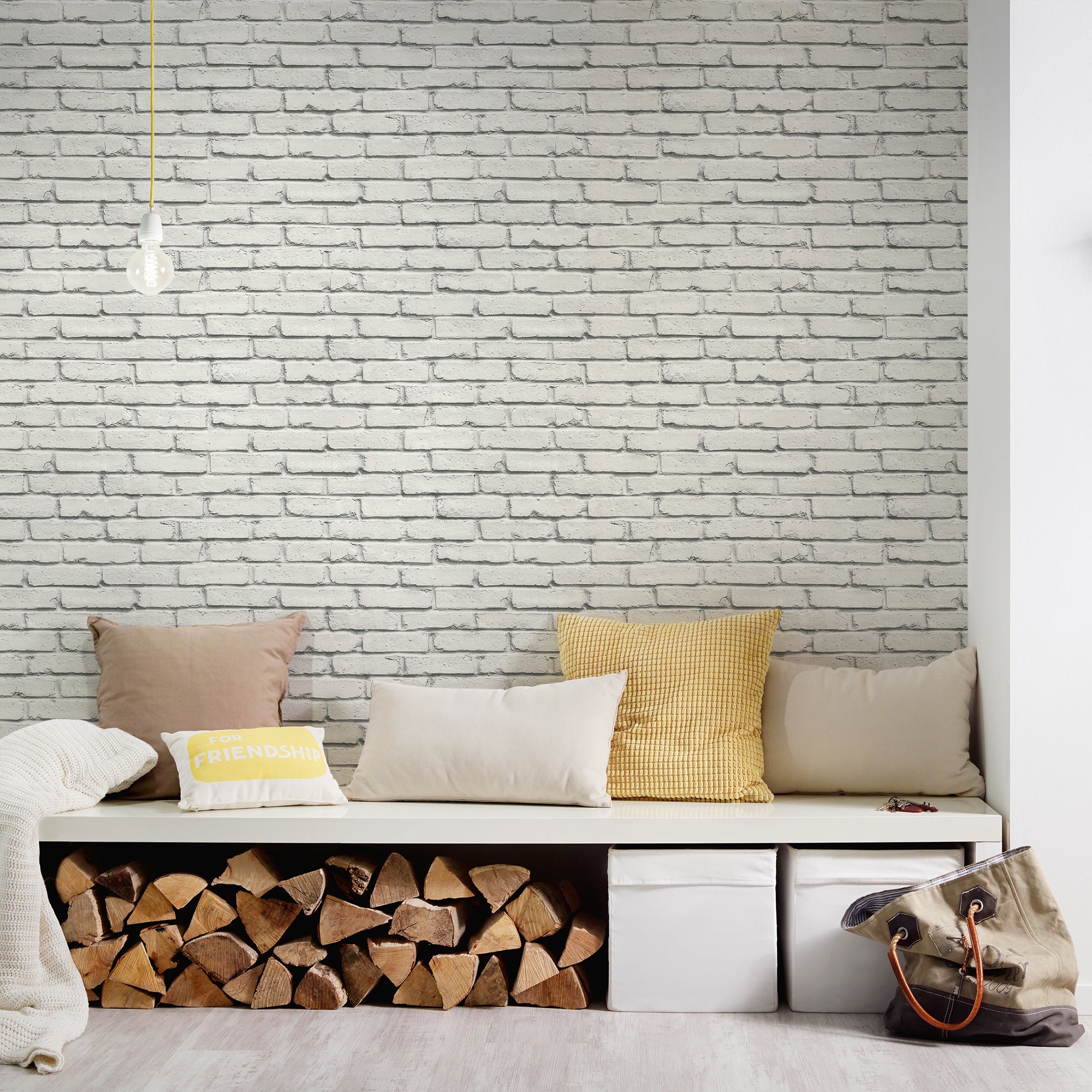 HO20057 Brick Motif Home Cream and Grey Wallpaper By Galerie