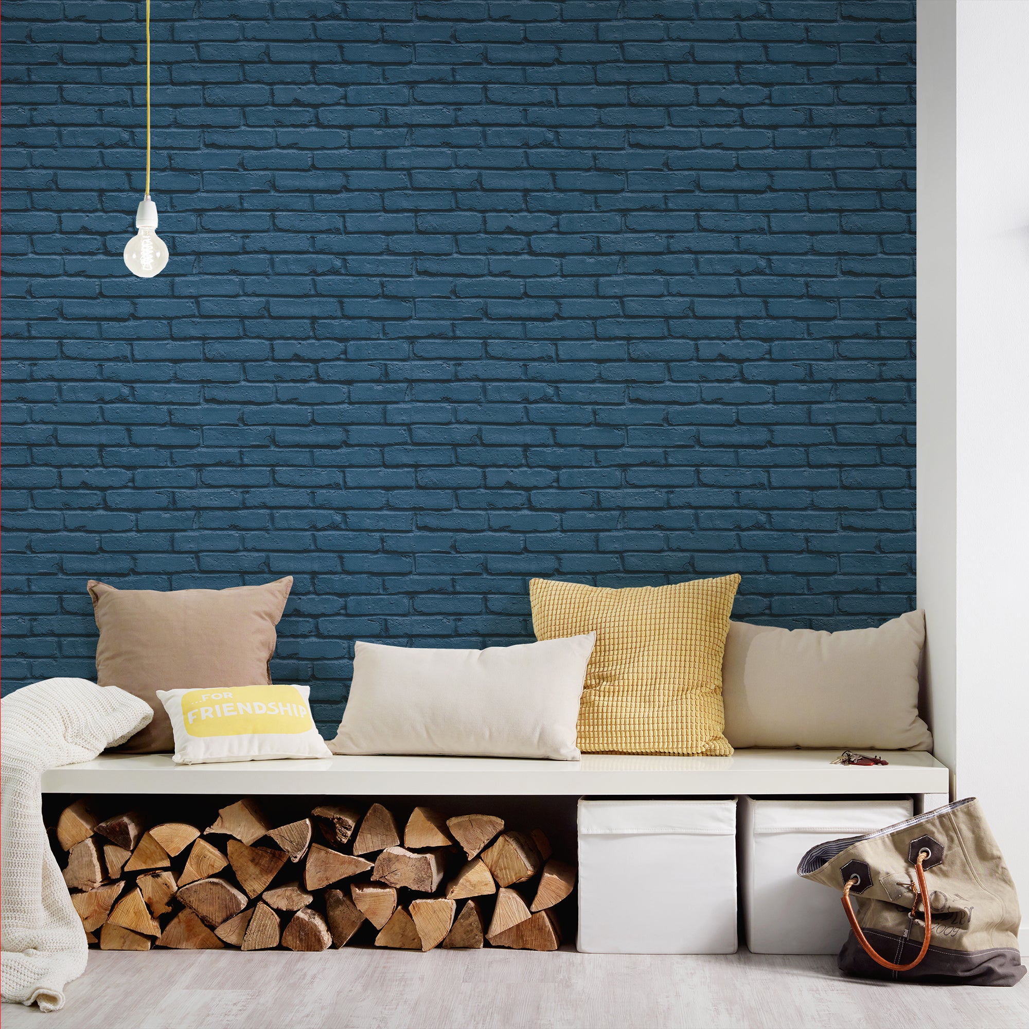 HO20061 Brick Motif Home Blue and Black Wallpaper By Galerie