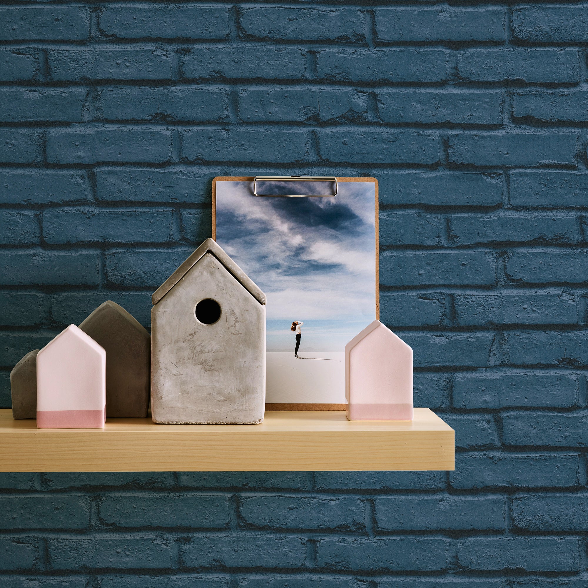 HO20061 Brick Motif Home Blue and Black Wallpaper By Galerie