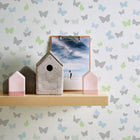 HO20062 Butterfly Motif Home Blue, Green, Grey and White Wallpaper By Galerie
