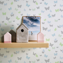 HO20062 Butterfly Motif Home Blue, Green, Grey and White Wallpaper By Galerie