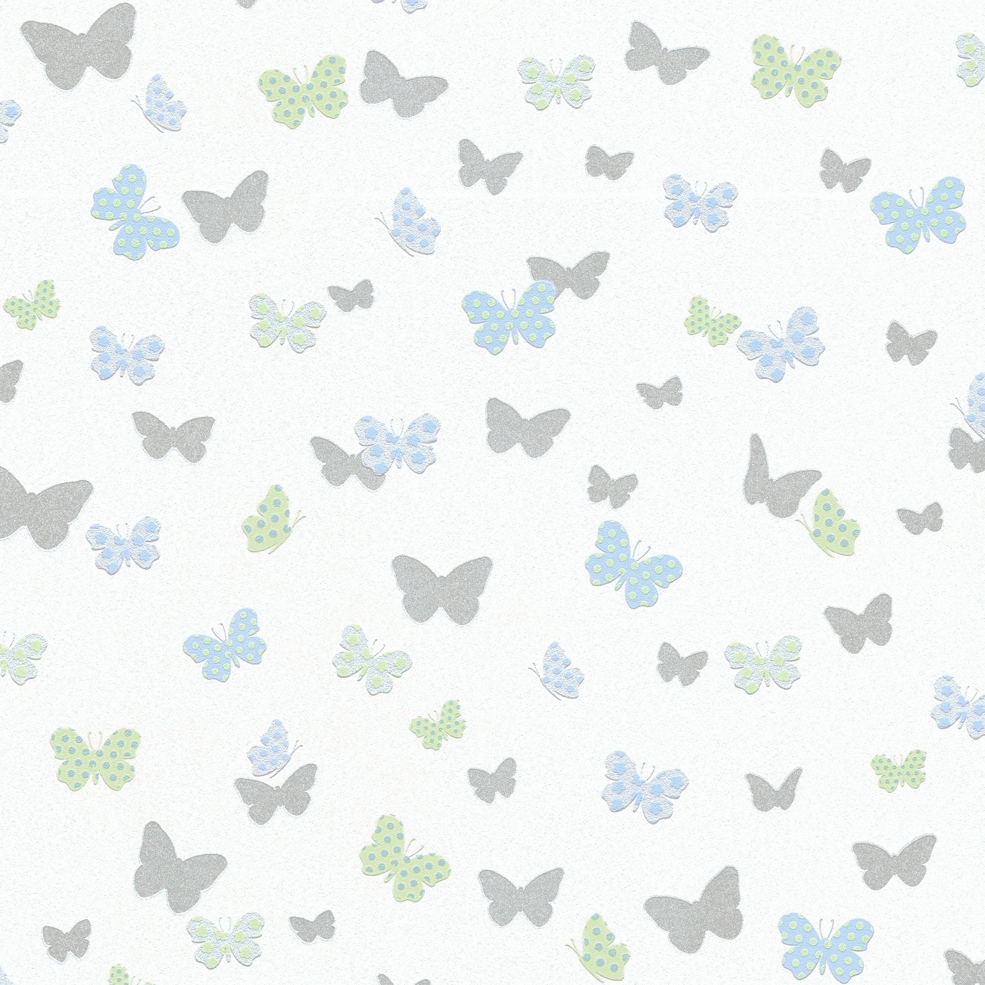HO20062 Butterfly Motif Home Blue, Green, Grey and White Wallpaper By Galerie