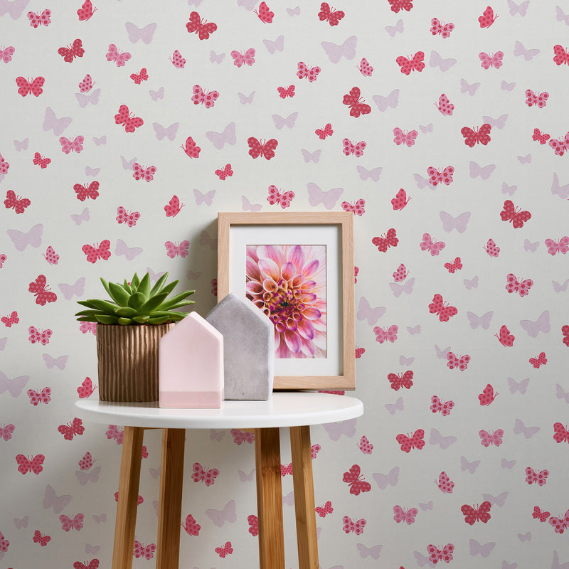 HO20067 Butterfly Motif Home Lilac, Red, White and Pink Wallpaper By Galerie