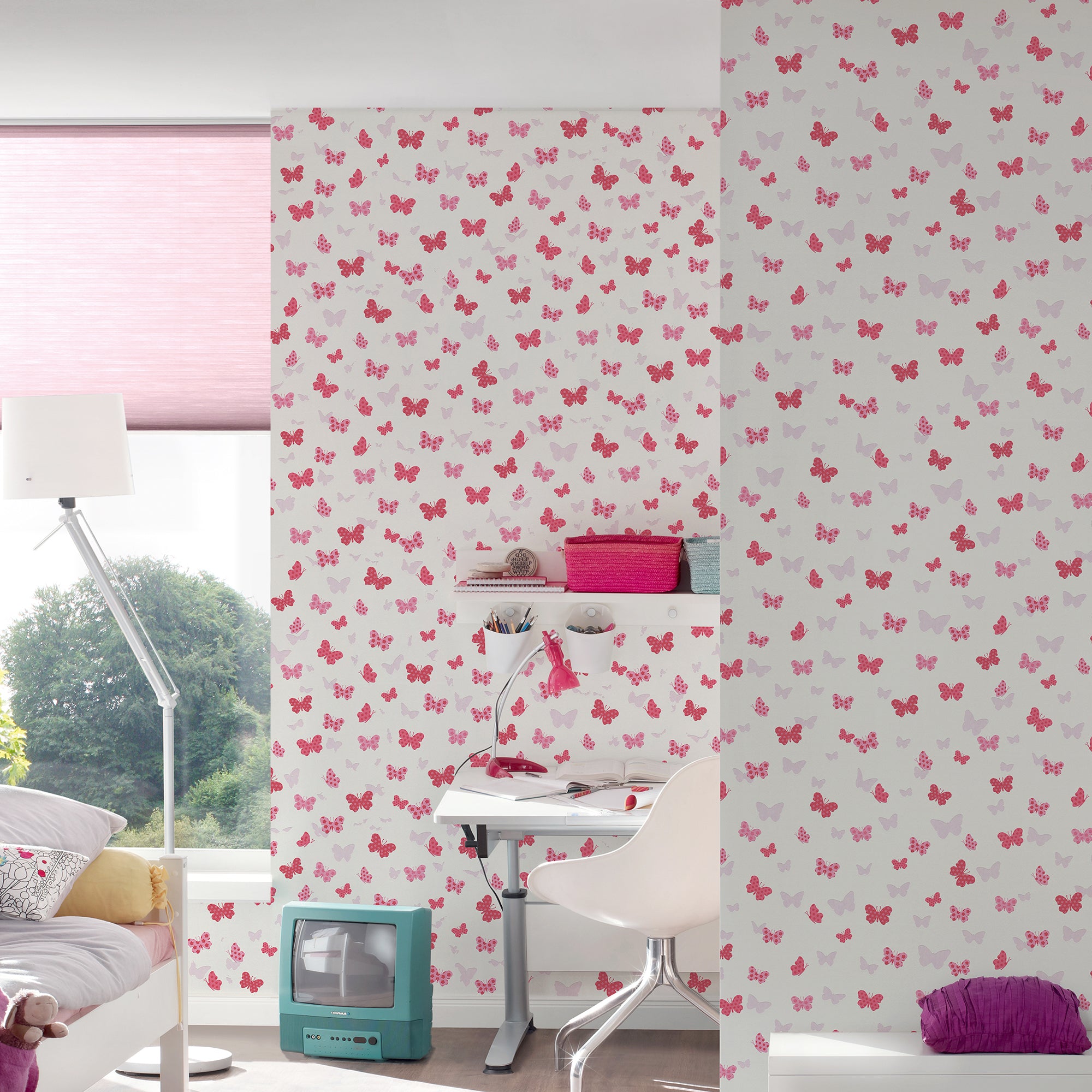 HO20067 Butterfly Motif Home Lilac, Red, White and Pink Wallpaper By Galerie