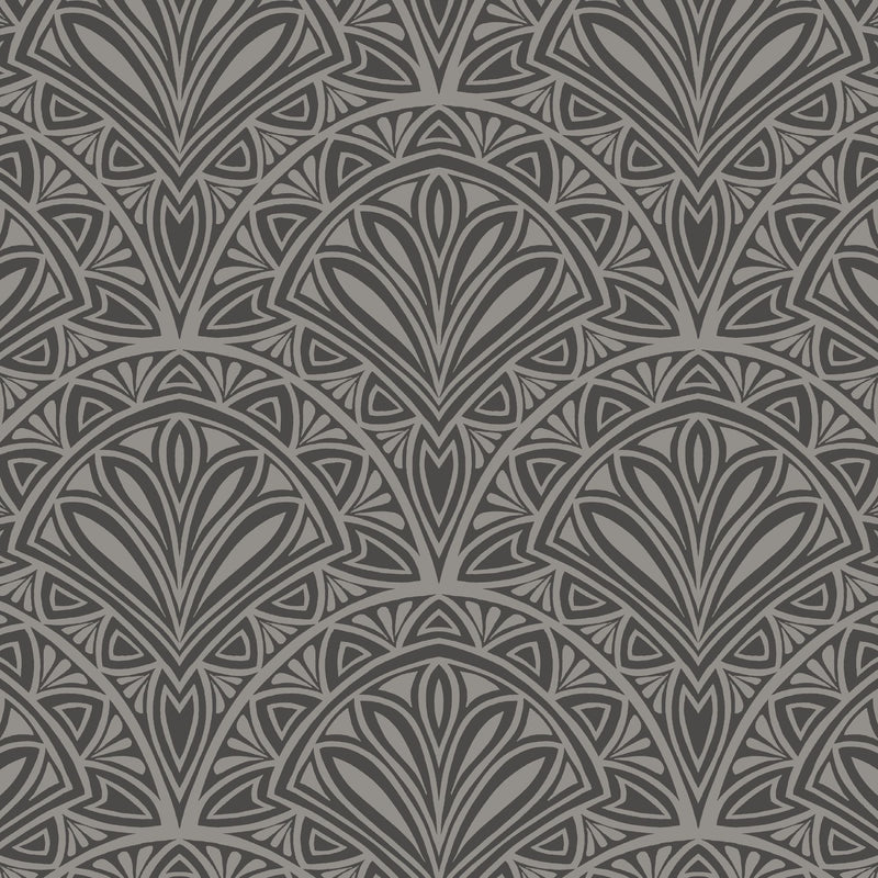 HWA1027W Deco Fan Black Wallpaper by Hoopla Walls