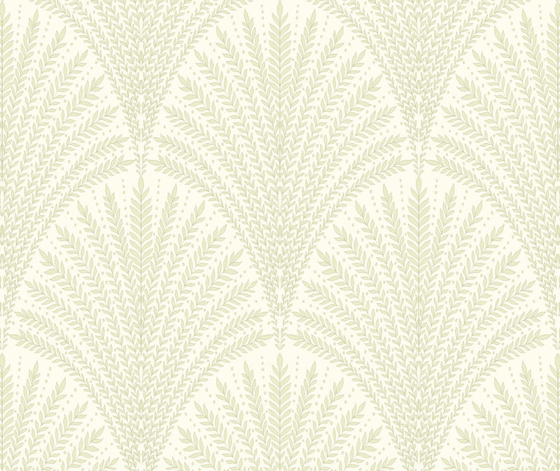 HWA1029W Leaf Fan Sage Green Wallpaper by Hoopla Walls