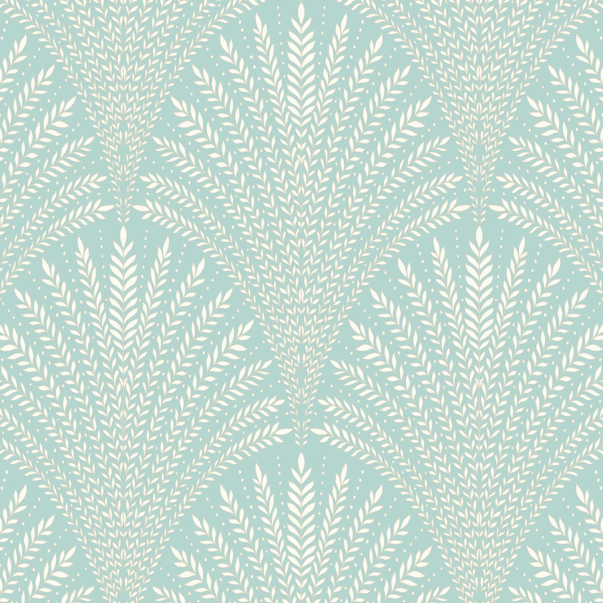 HWA1030W Leaf Fan Duck Egg Blue Wallpaper by Hoopla Walls