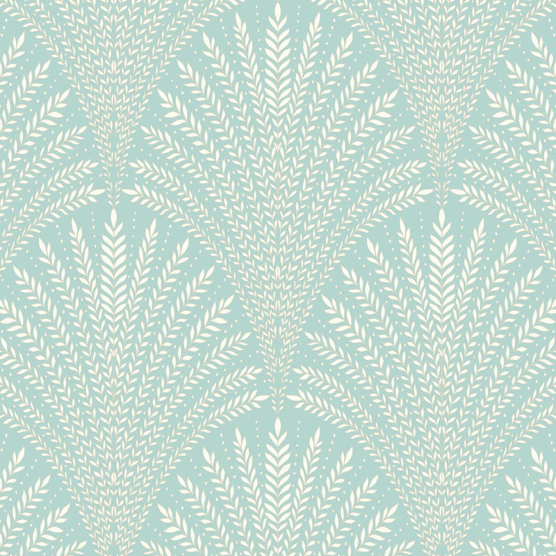 HWA1030W Leaf Fan Duck Egg Blue Wallpaper by Hoopla Walls