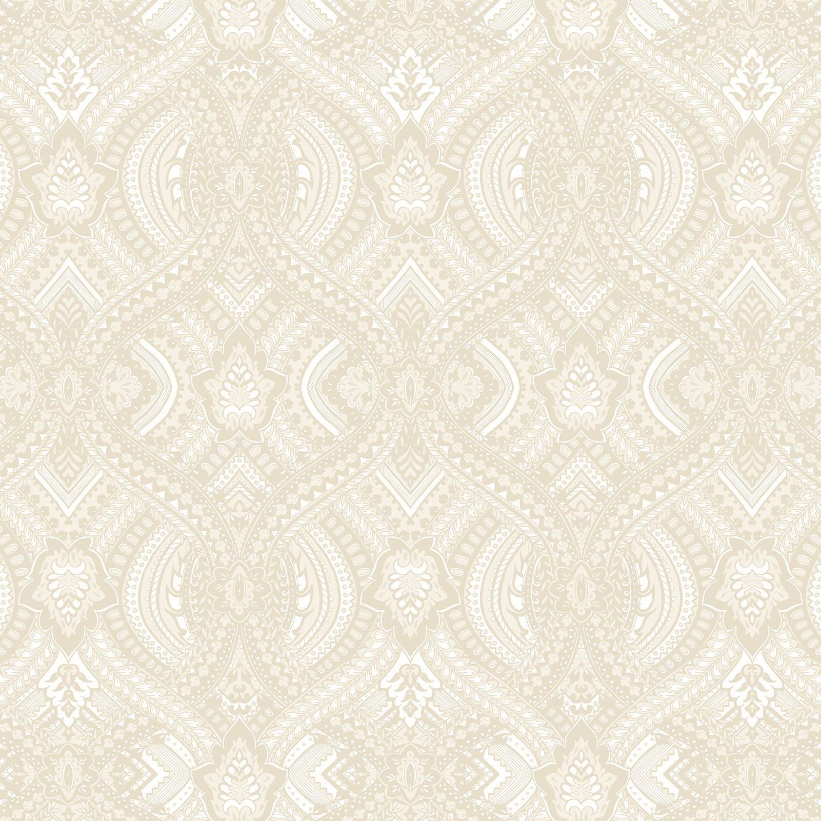 HWA1034W Ogee Damask Natural Wallpaper by Hoopla Walls