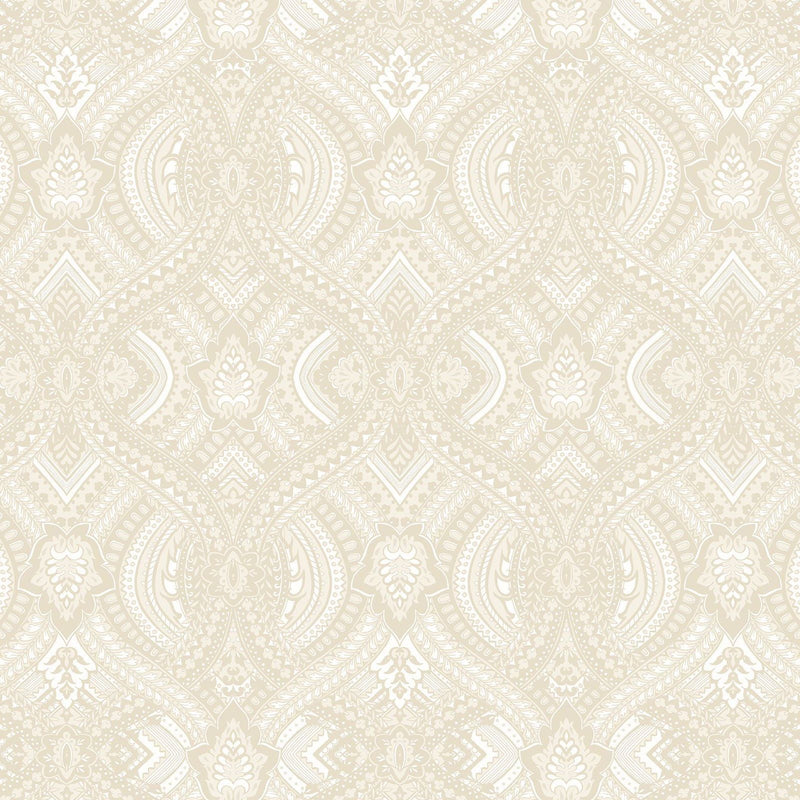 HWA1034W Ogee Damask Natural Wallpaper by Hoopla Walls