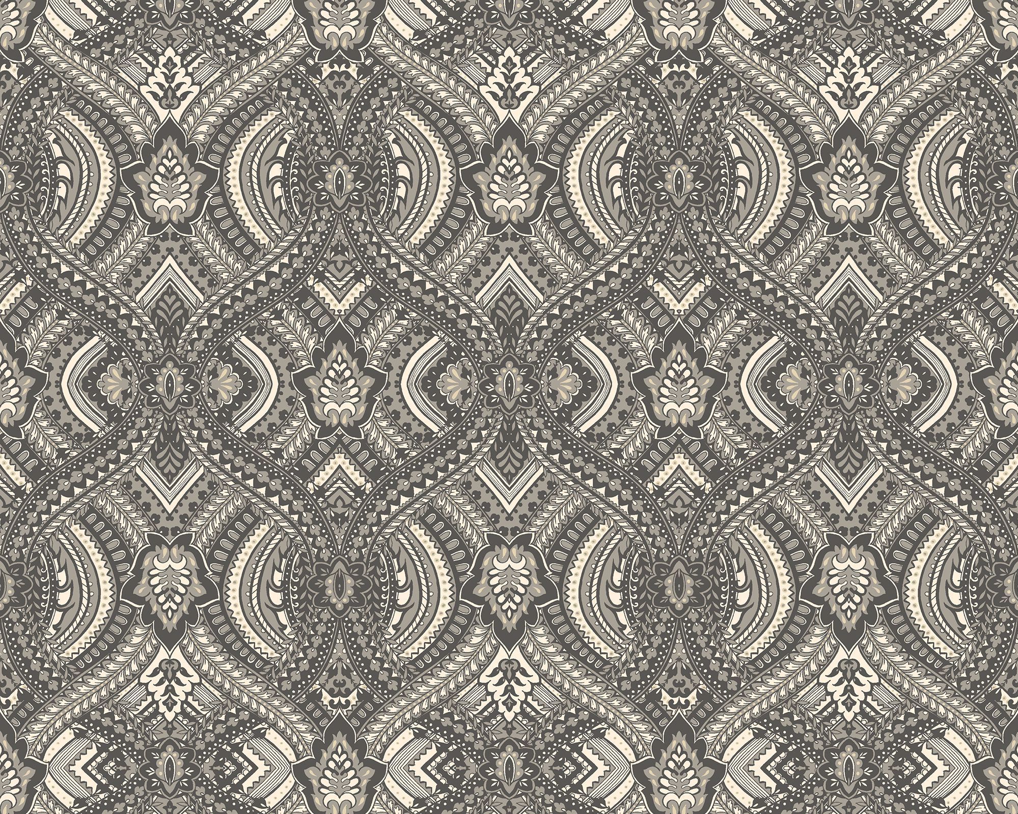 HWA1035W Ogee Damask Black Wallpaper by Hoopla Walls