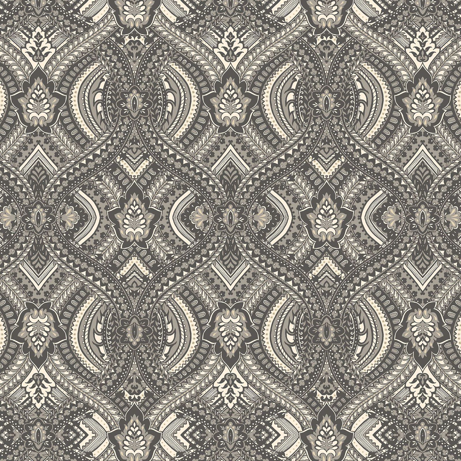 HWA1035W Ogee Damask Black Wallpaper by Hoopla Walls