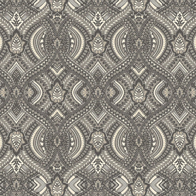 HWA1035W Ogee Damask Black Wallpaper by Hoopla Walls