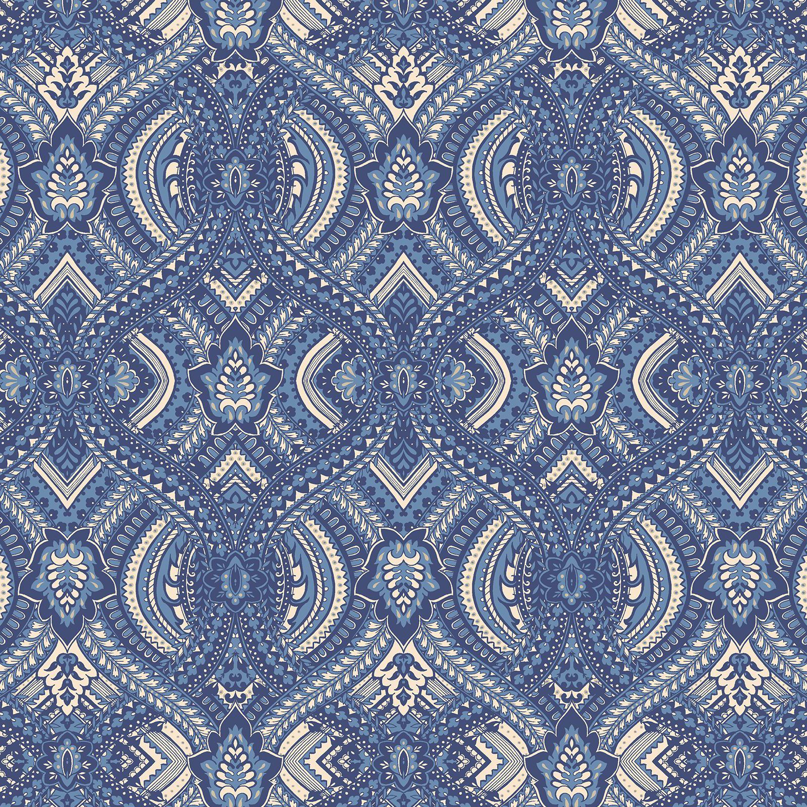 HWA1036W Ogee Damask Navy Blue Wallpaper by Hoopla Walls