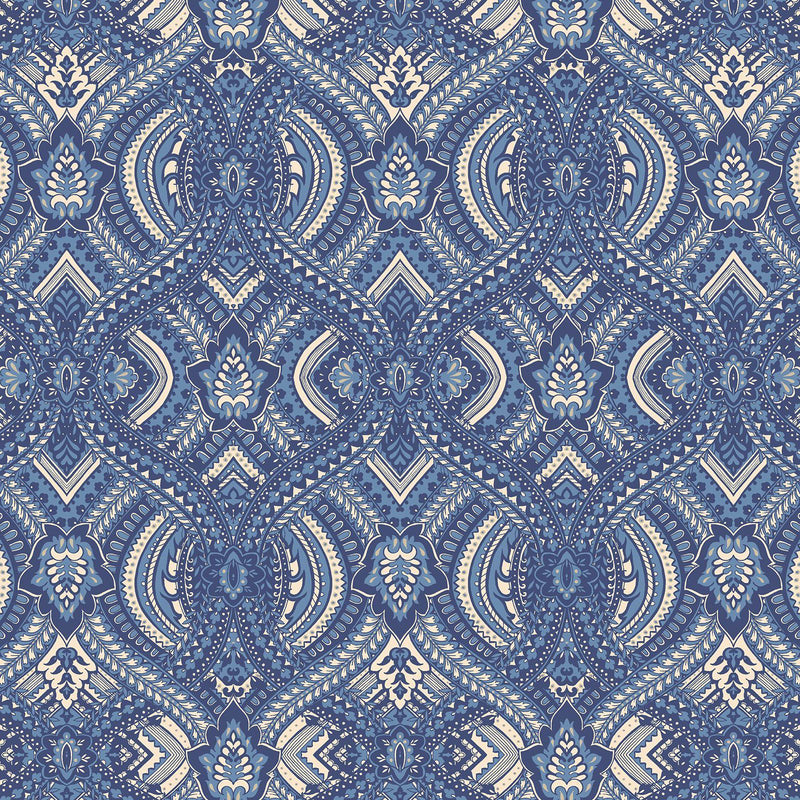 HWA1036W Ogee Damask Navy Blue Wallpaper by Hoopla Walls