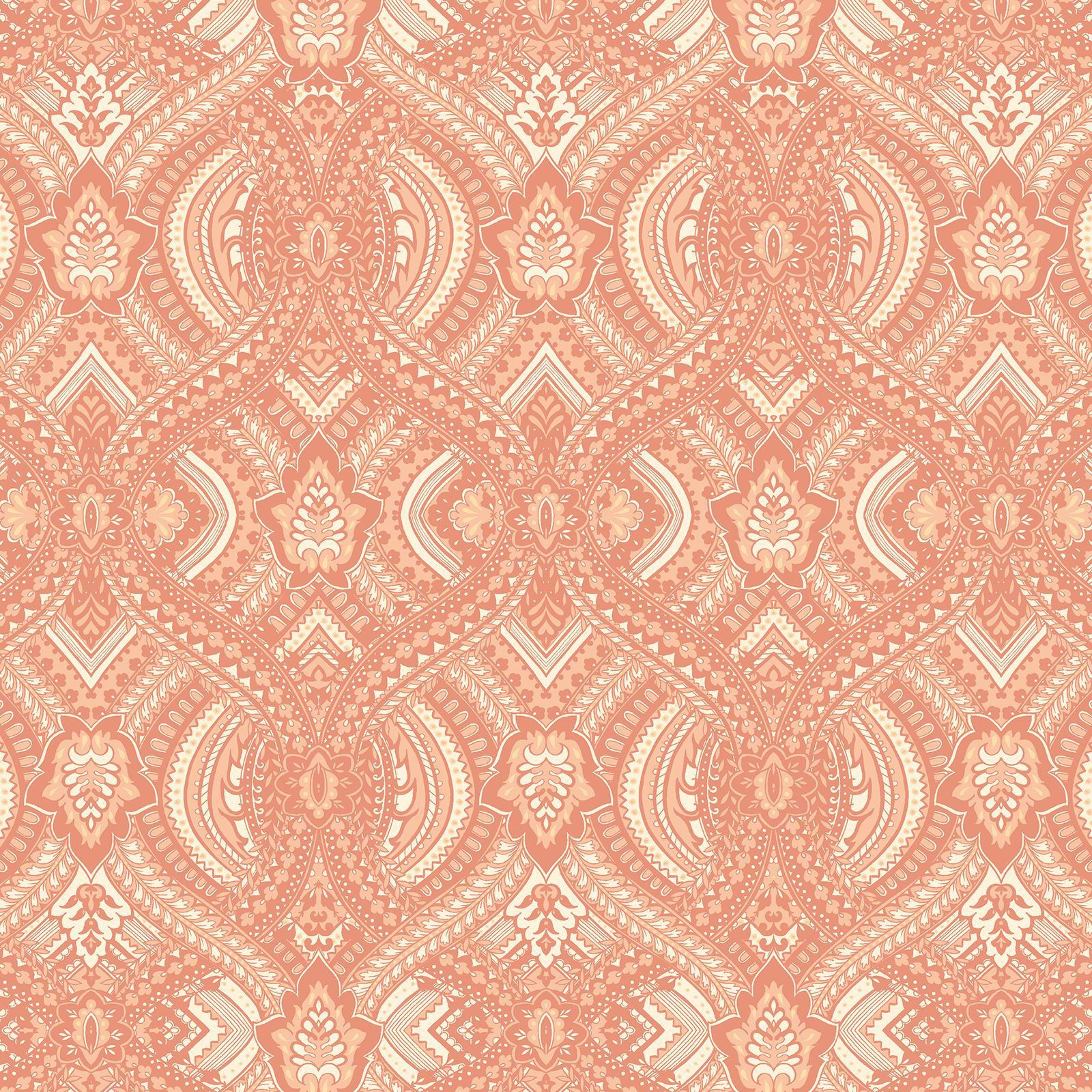 HWA1040W Ogee Damask Orange Wallpaper by Hoopla Walls