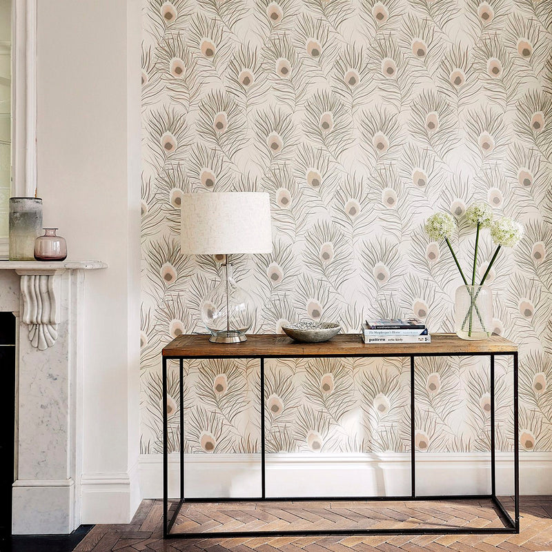111880 Orlena Purity Putty and Silver Wallpaper by Harlequin