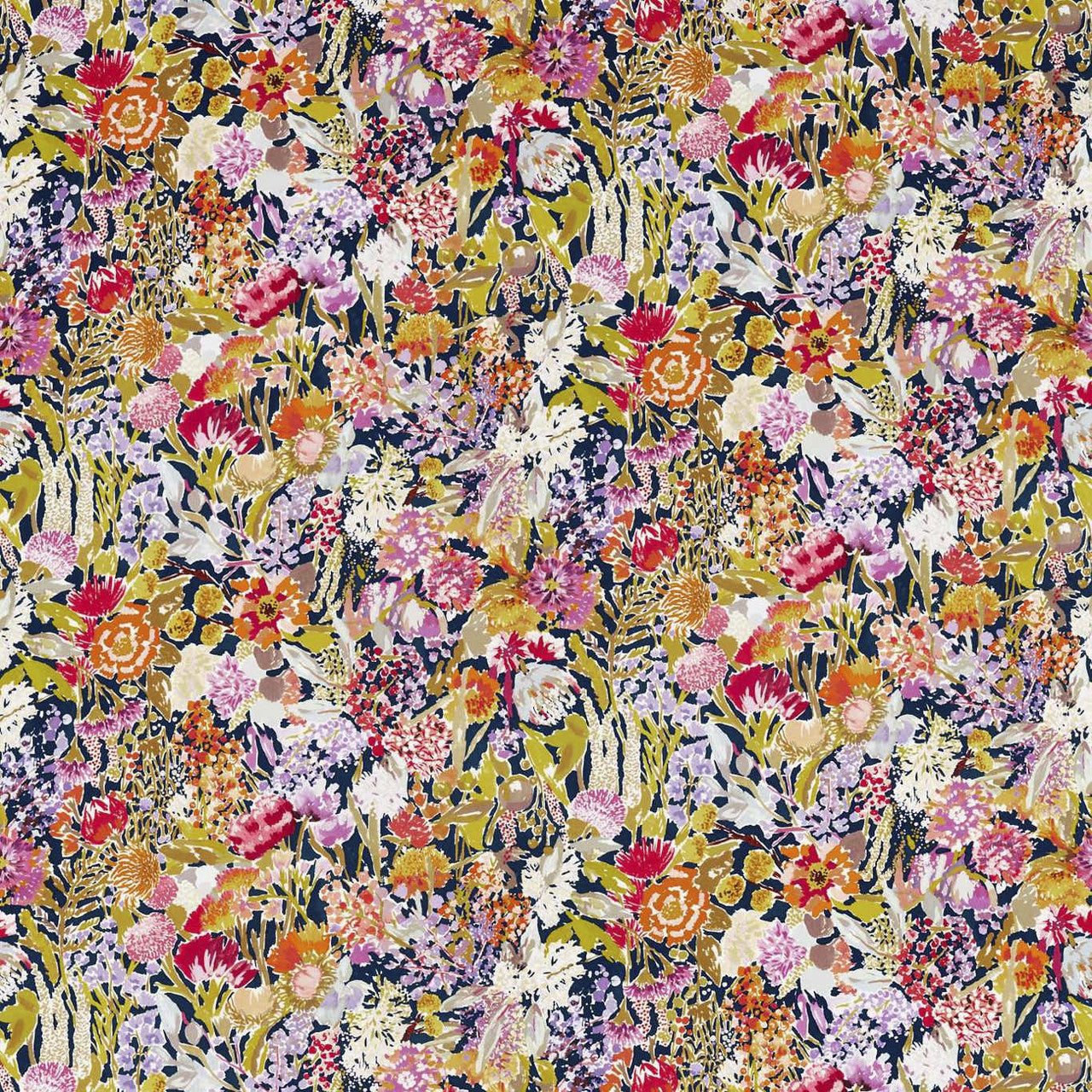 121080 Sanguine Colour 2 Pomegranate Clementine Peony Blue Harlequin Fabric