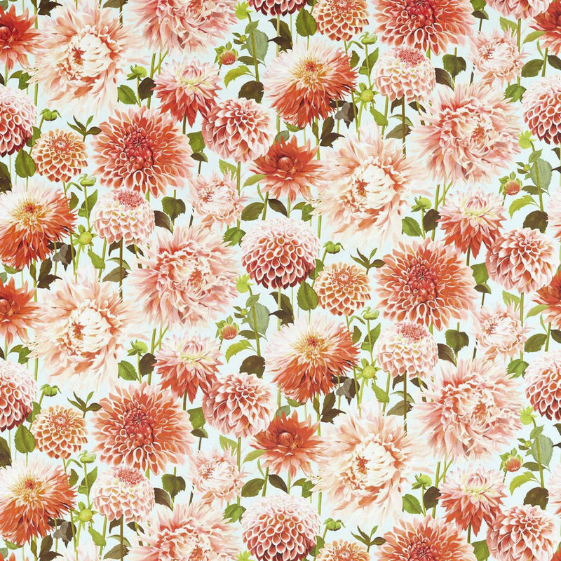 121083 Dahlia Colour 2 Coral Fig Leaf Sky Harlequin Fabric