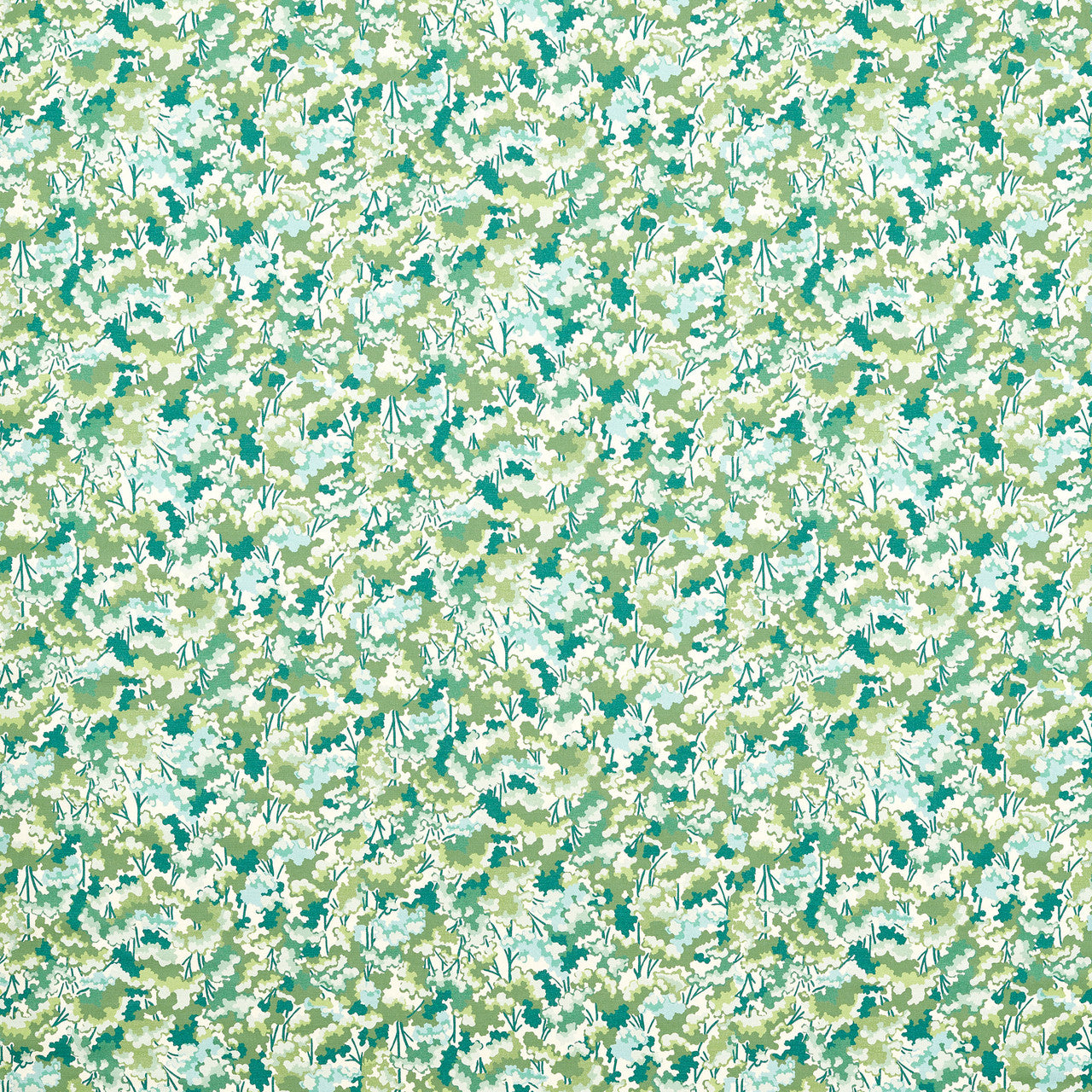 121255 Tree Tops Idyllic Forest/Kelly/Aqua Fabric by Harlequin