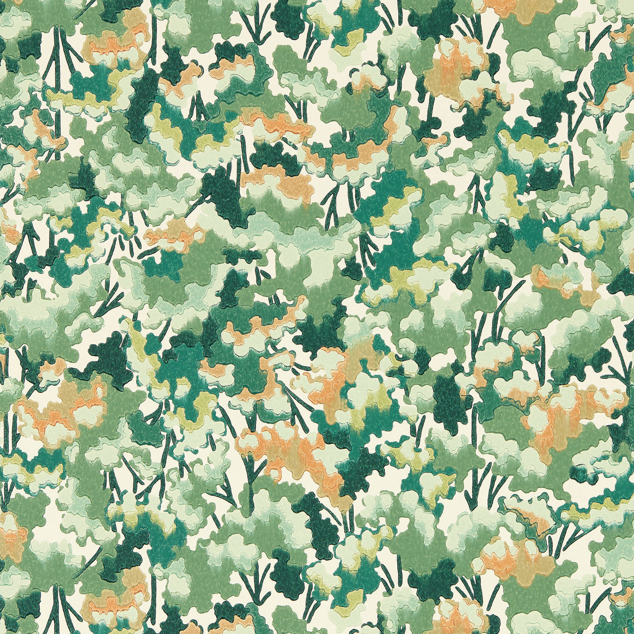 113120 Tree Tops Idyllic Forest/Clay/Evergreen Wallpaper by Harlequin