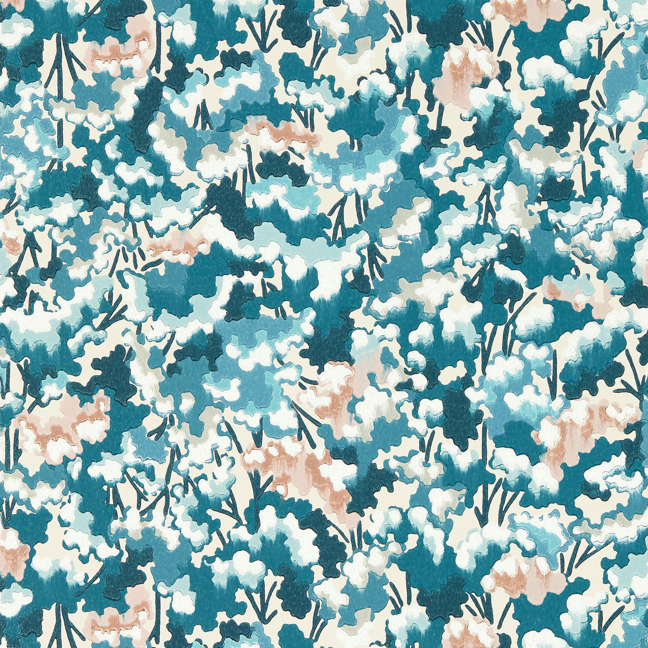 113122 Tree Tops Idyllic Midnight/Positano/Cornflower Wallpaper by Harlequin