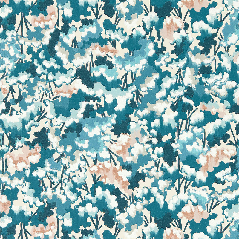 113122 Tree Tops Idyllic Midnight/Positano/Cornflower Wallpaper by Harlequin
