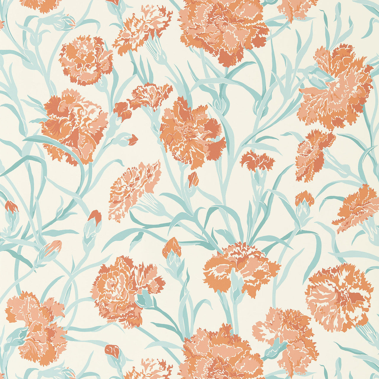 113132 Fleur de Joie Idyllic Paprika/Aqua/Soft Focus Wallpaper by Harlequin