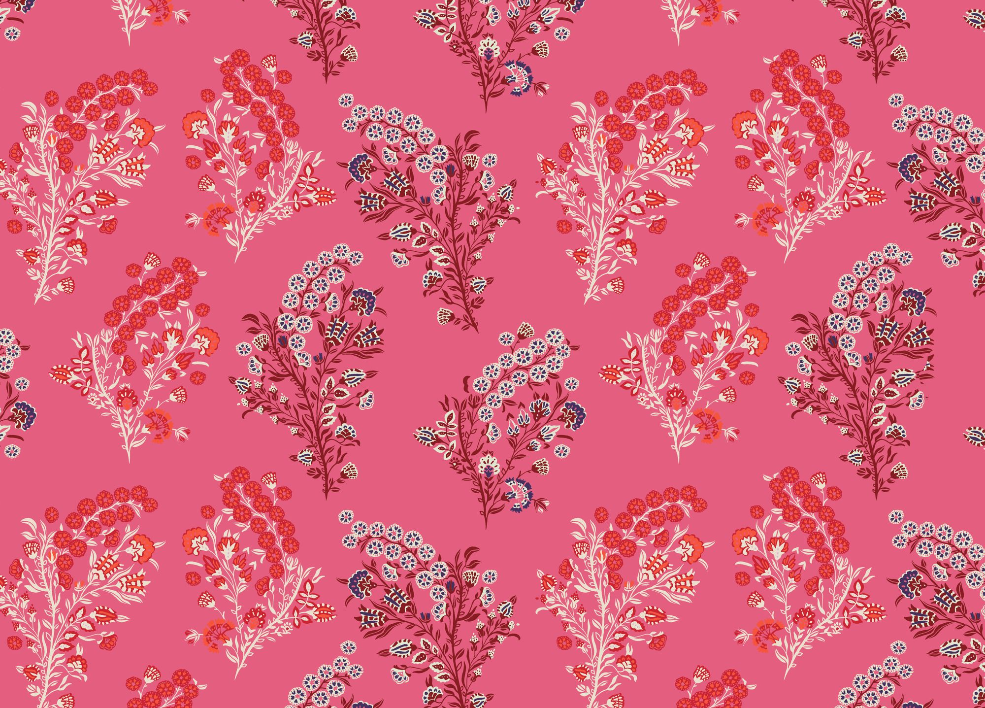 F-CO-OLBP-24 Coromandel Flower Brilliant Pink Fabric by Parker & Jules