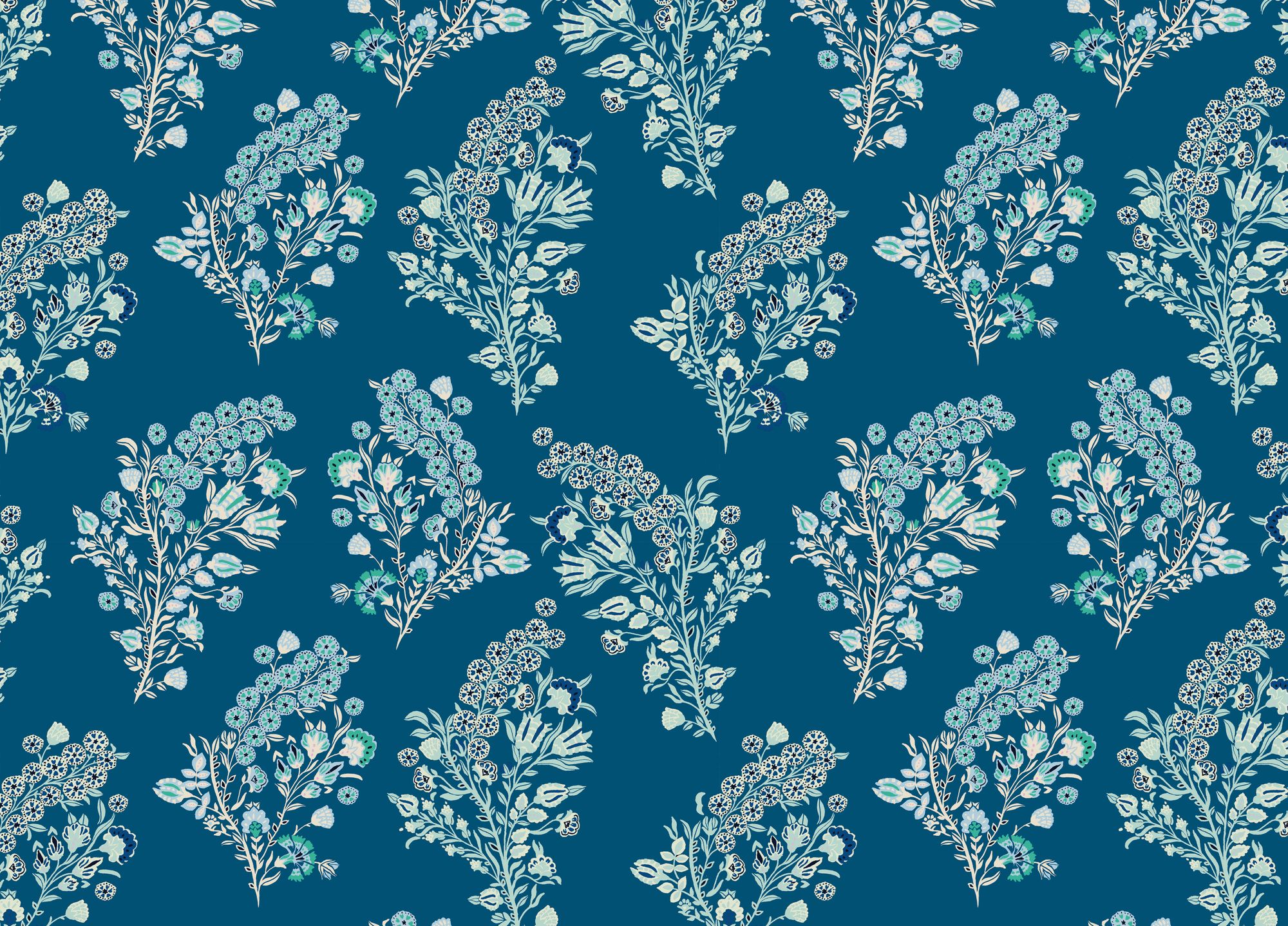 F-CO-OL-DB-24 Coromandel Flower Day Blue Fabric by Parker & Jules