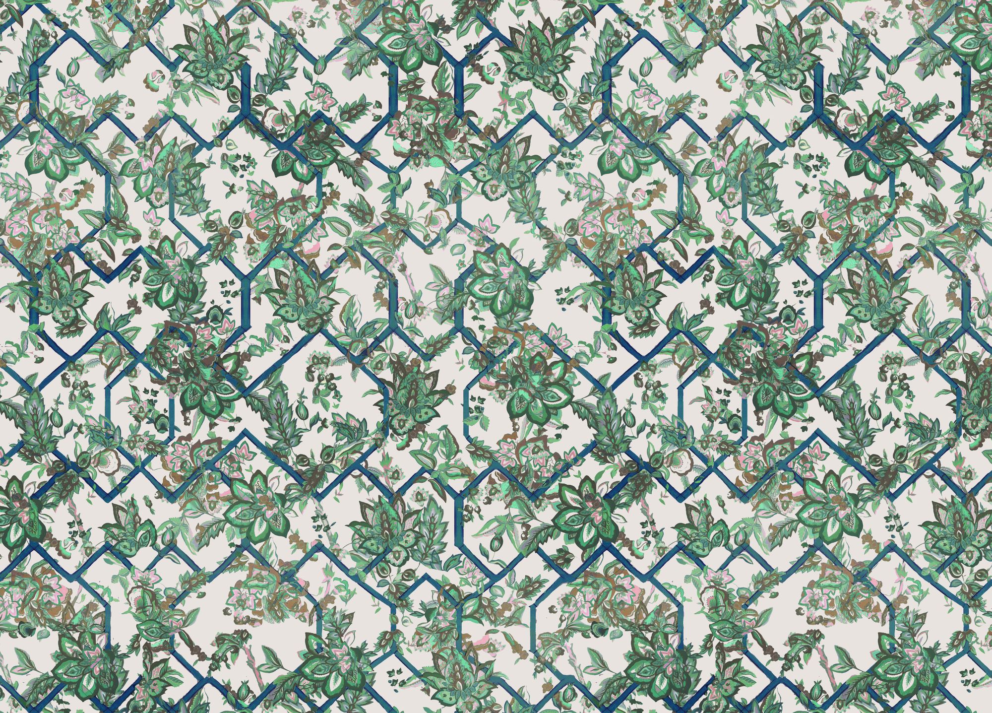 W-CT-MG-IER-24-85 Creeping Trellis Ice Emerald Rose Wallpaper by Parker & Jules