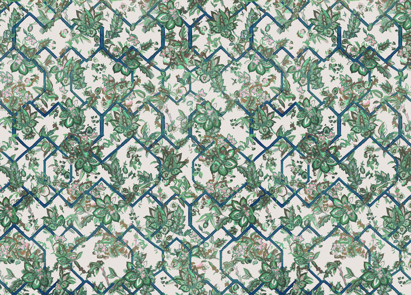 F-CT-OL-IER-24 Creeping Trellis Ice Emerald Rose Fabric by Parker & Jules