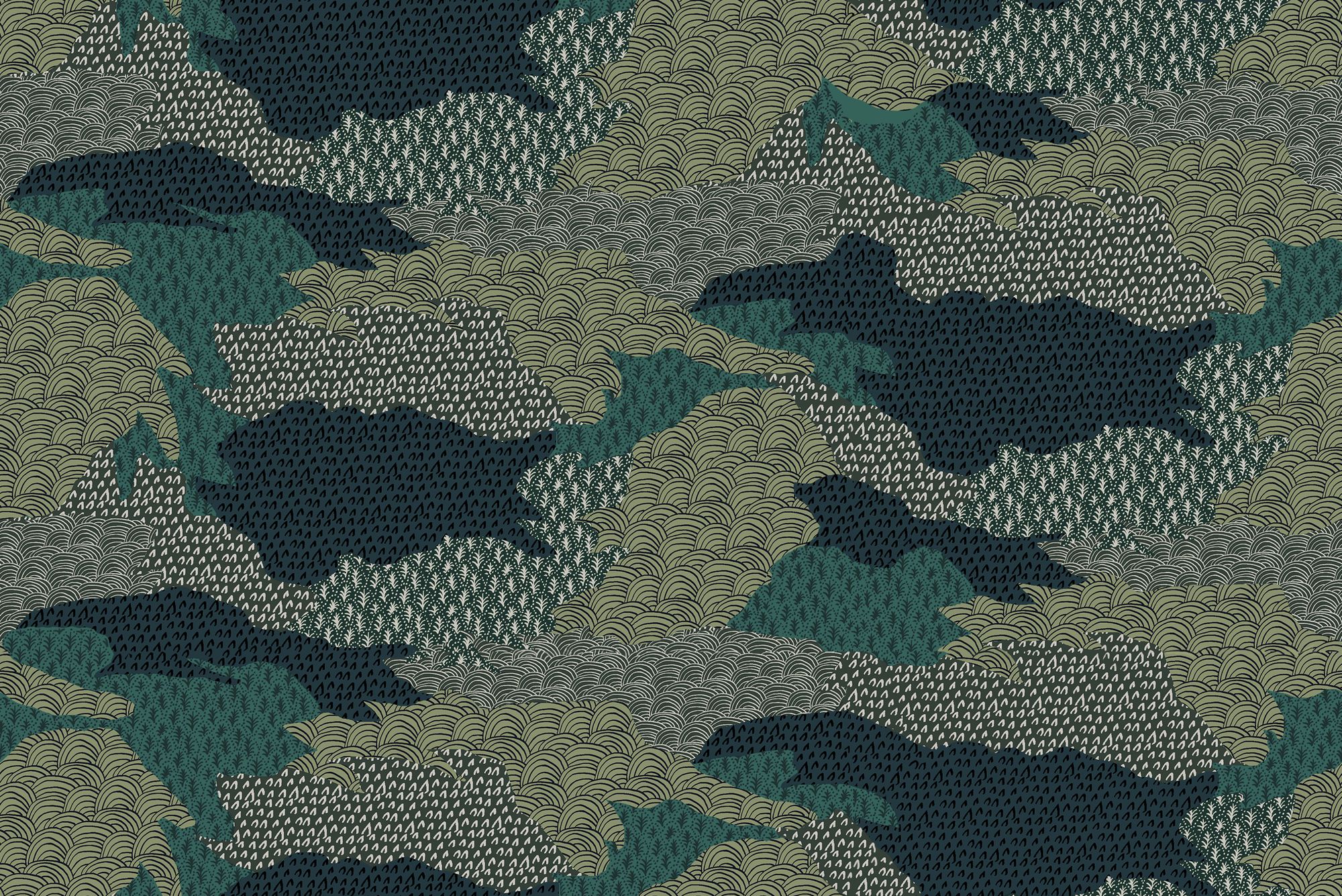 F-OS-OL-MG-24 Ordnance Survey Multi Green Fabric by Parker & Jules