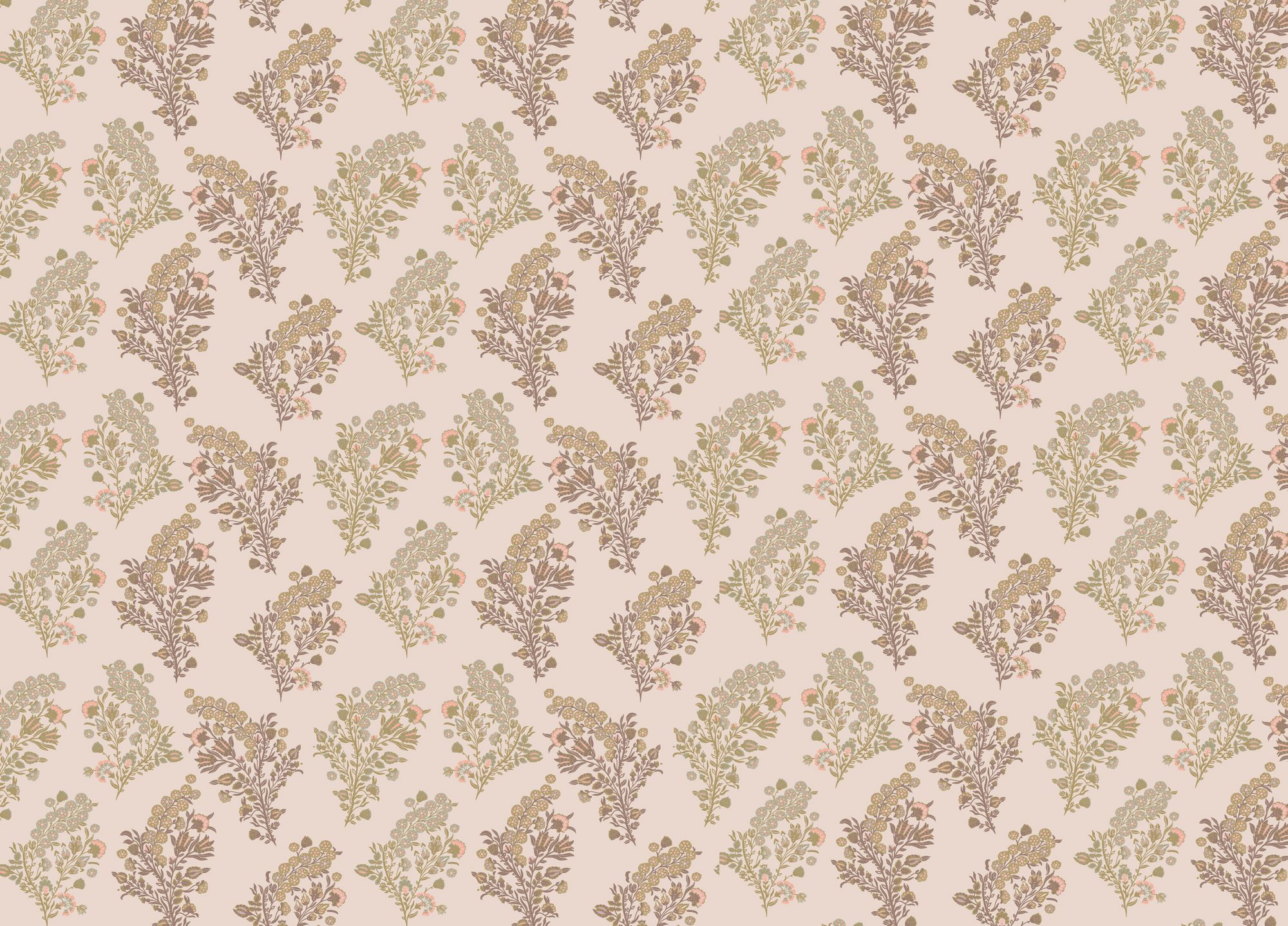 F-CO-OL-CM-24 Coromandel Flower Coral Moss Fabric by Parker & Jules