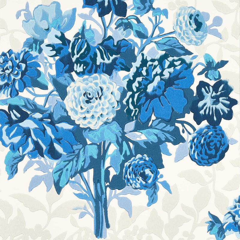 113055 Dahlia Bunch Lapis Sophie Robinson Wallpaper By Harlequin