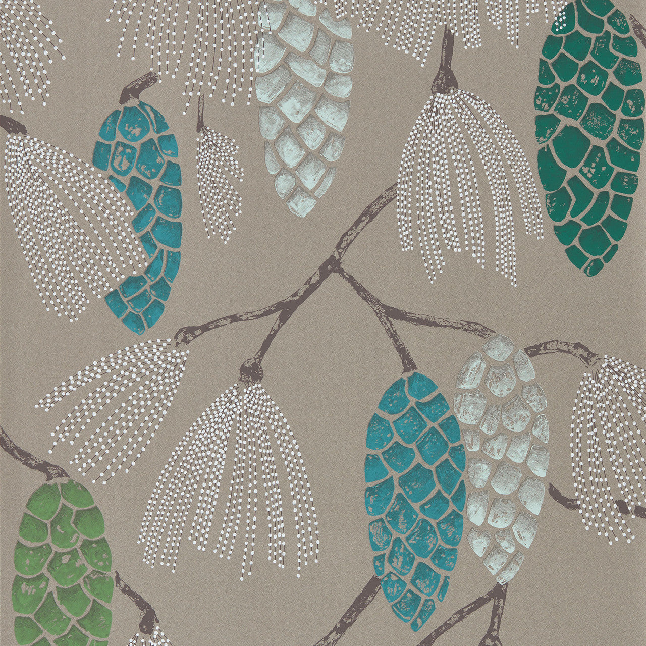 111502 Epitome Idyllic Turquoise/Pea/Gilver Wallpaper by Harlequin