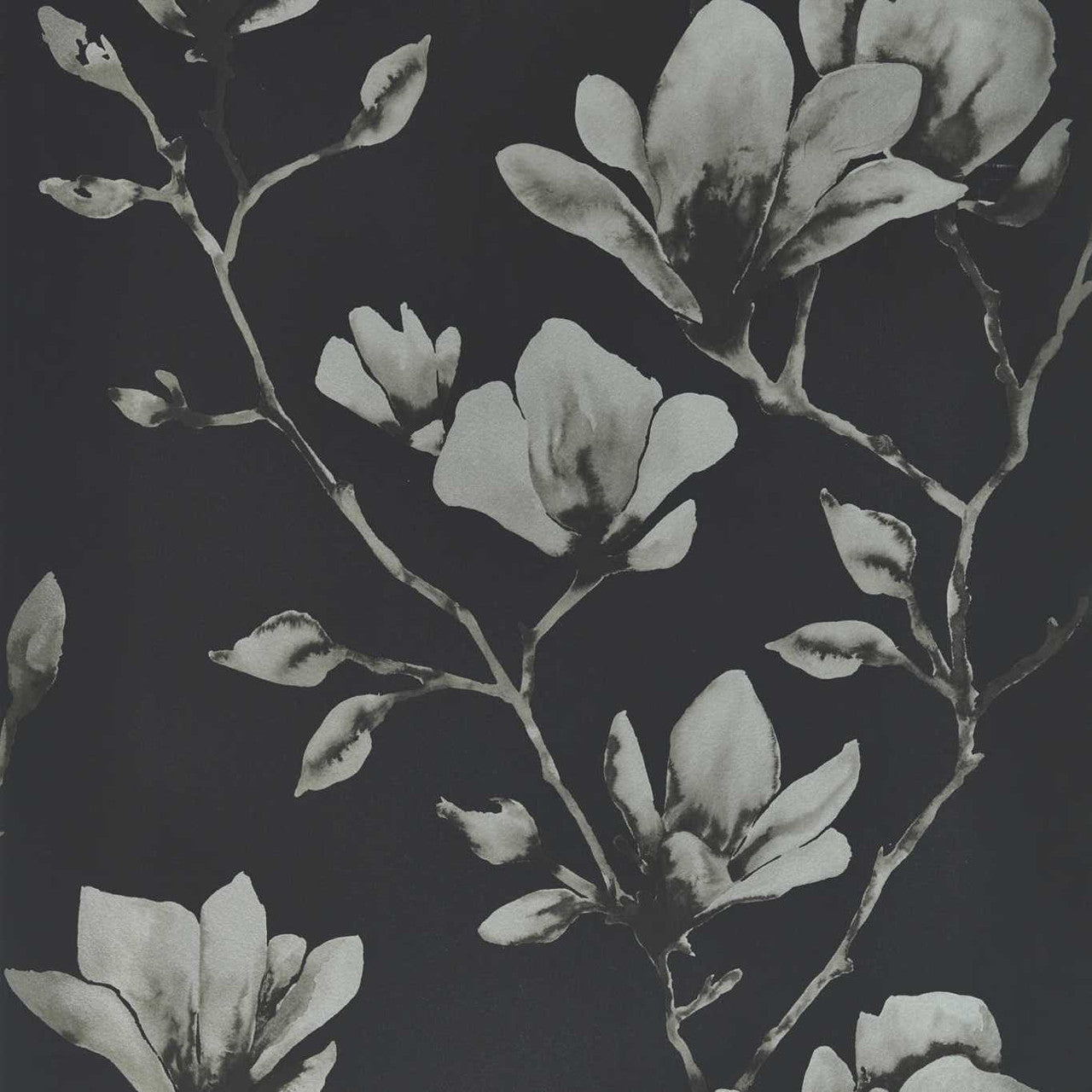 112602 Lotus Purity Onyx and Silver Wallpaper by Harlequin
